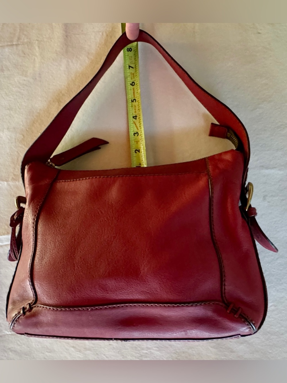 FOSSIL Red Hobo Genuine Leather Shoulder Bag or Handheld Adjustable Strap w/Key - Picture 9 of 17